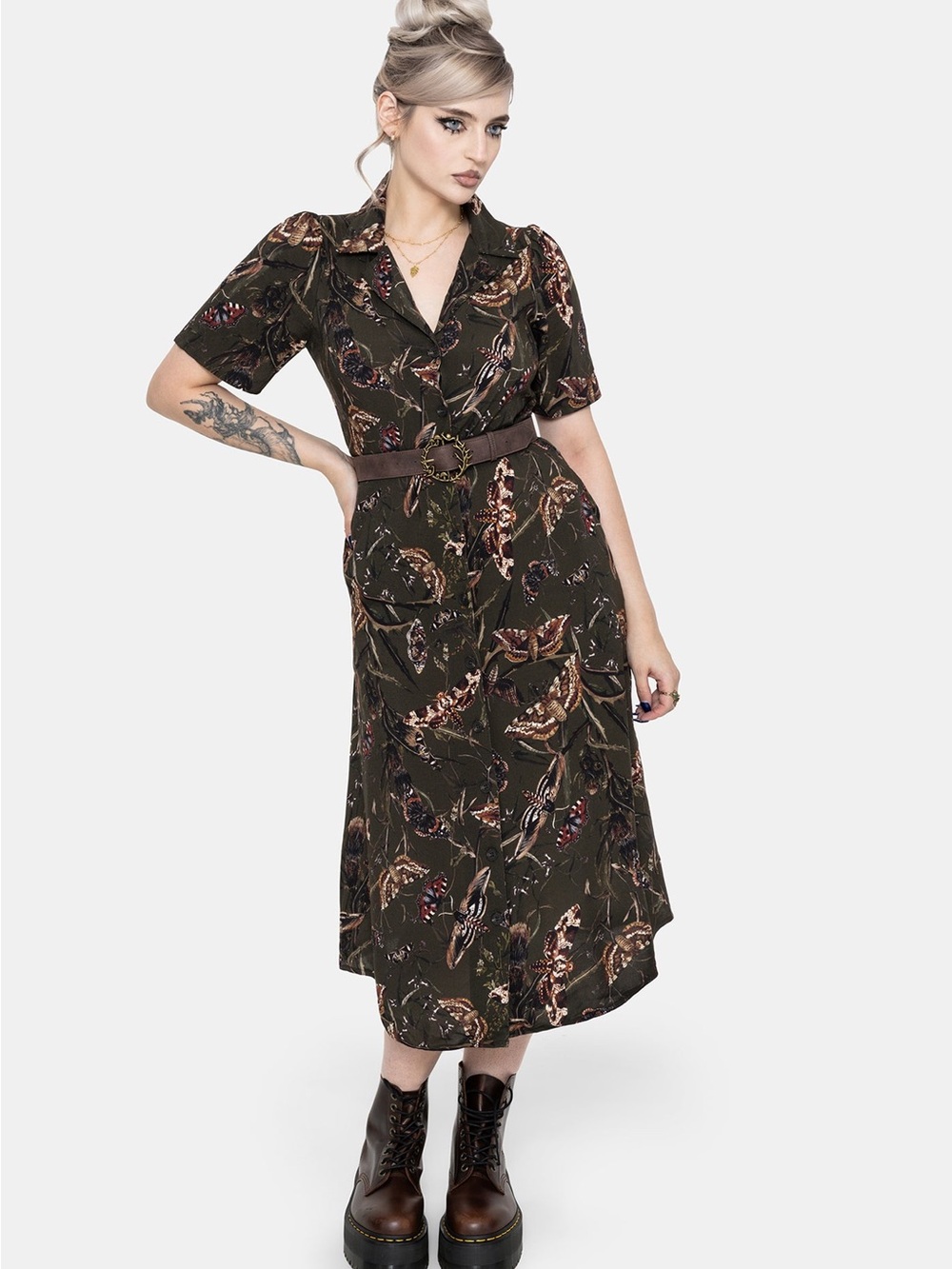 Whispen Moth Print Midi Shirt Dress